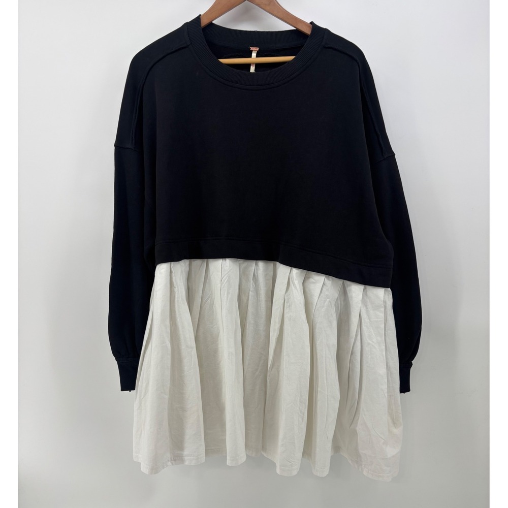 Free People Eleanor Layered Sweatshirt Mini Dress Women's Small Black White
